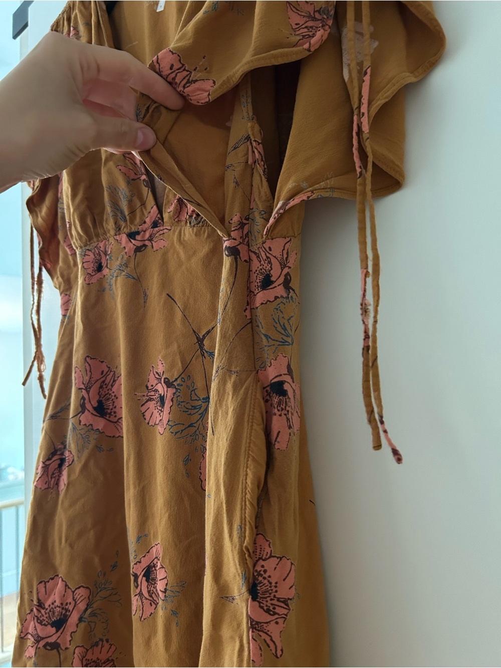 Free People Mustard Floral Mini Dress with Pink Flowers - Picture 4 of 6